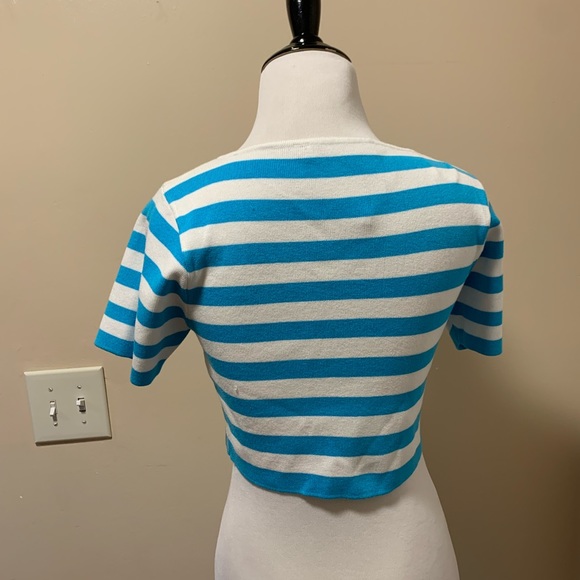 Zara Blue & White Striped Crop Top, NWOT Size L - Picture 6 of 7